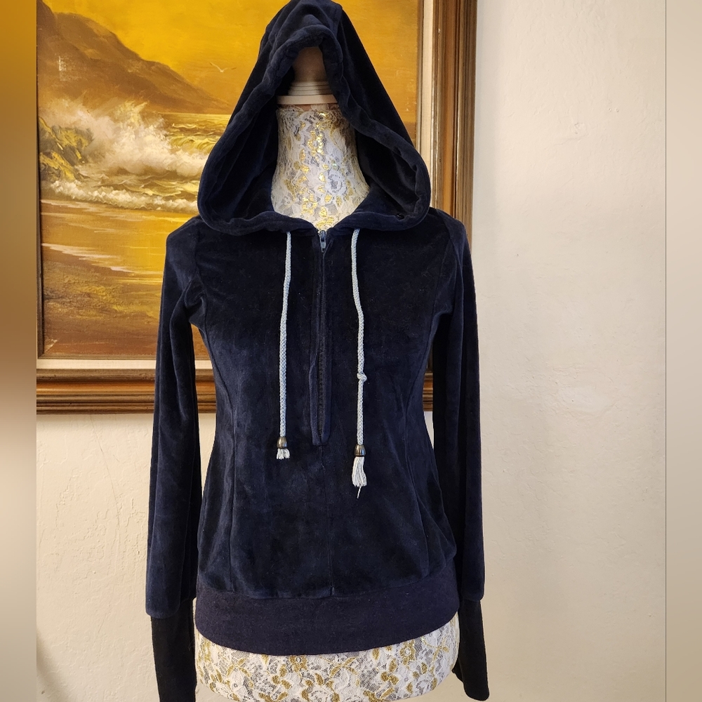 Blue Rosebullet Velour Pullover Hoodie